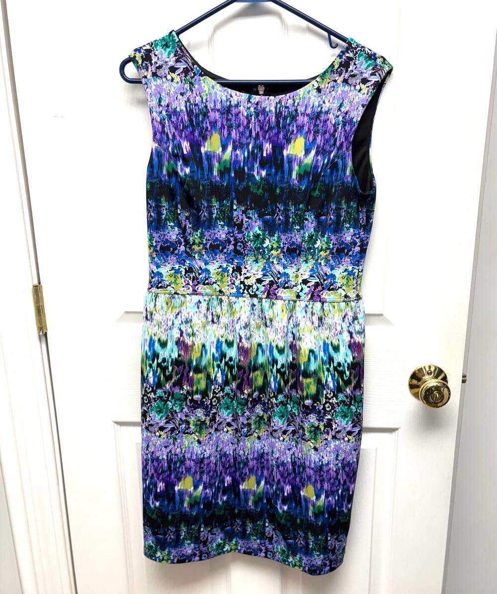 Cynthia Rowley Dress Watercolor Florals Sleeveless Blue Purple Green, Women's 8